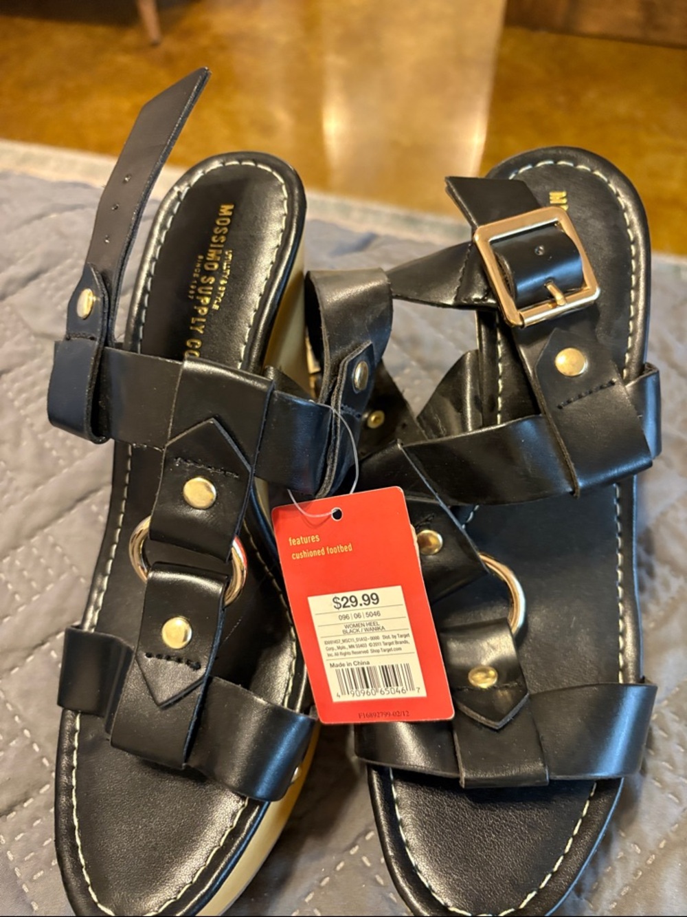 Mossimo Supply Co. Black Faux Leather Buckle & Stud Sandals